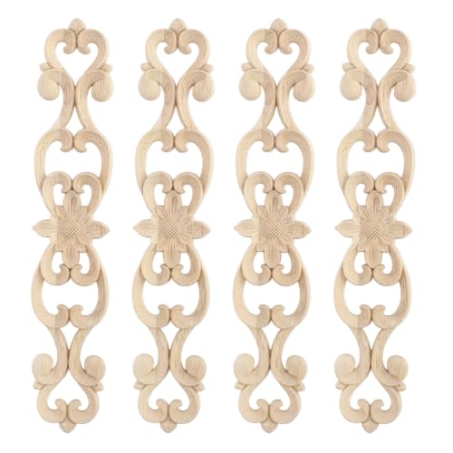 Wood Carved Onlays Appliques (Style6,4 pcs) - style: Style6,4 pcs