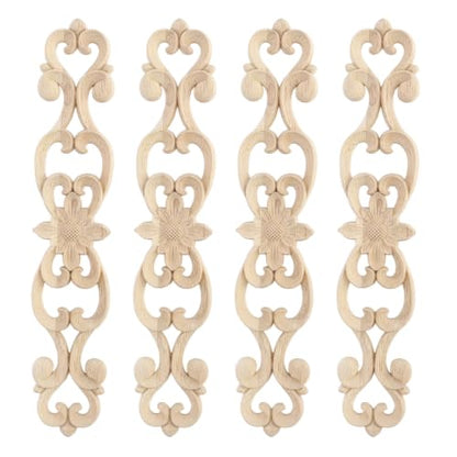 Wood Carved Onlays Appliques (Style6,4 pcs) - style: Style6,4 pcs