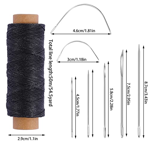 110Yards Waxed Thread with 7 Pcs Leather Needles for Hand Sewing - color: Black+White