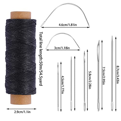 110Yards Waxed Thread with 7 Pcs Leather Needles for Hand Sewing - color: Black+White