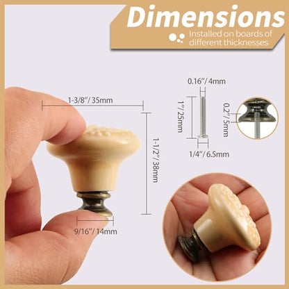 Ceramic Knobs, Embossed Floral Design - Warm Beige, 20pcs - color: Warm Beige