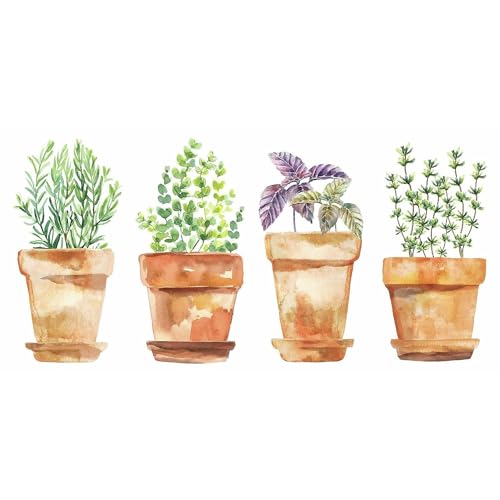 RoomMates Watercolor Potted Herbs Peel and Stick Wall Decals - style: potted herbs