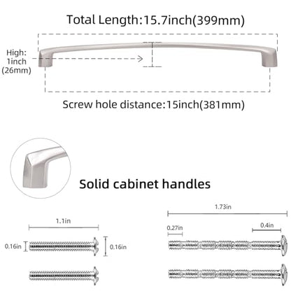 10 Pack 15 Inch Brushed Satin Nickel Kitchen Cabinet Handles - color: Brushed Satin Nickel, size: 15" Hole Center（381mm）
