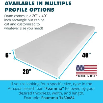 Foamma 6" x 20" x 40" Medium Density Upholstery Foam Cushion (Seat Replacement, Upholstery Sheet, Foam Padding) Made in USA - color: Medium Density, size: 6" x 20" x 40"