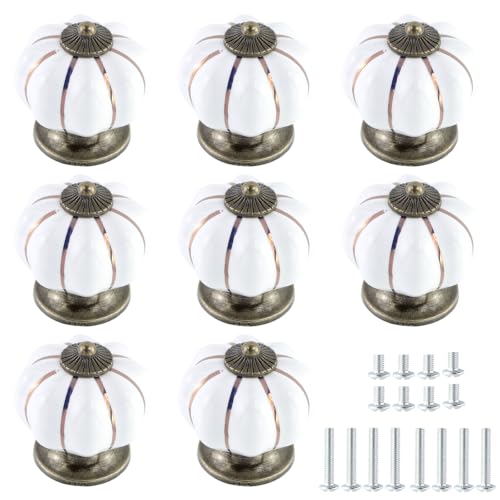 Geesatis White Ceramic Drawer Pulls,Pumpkin Shape Cabinet Knobs,1.3" - color: White