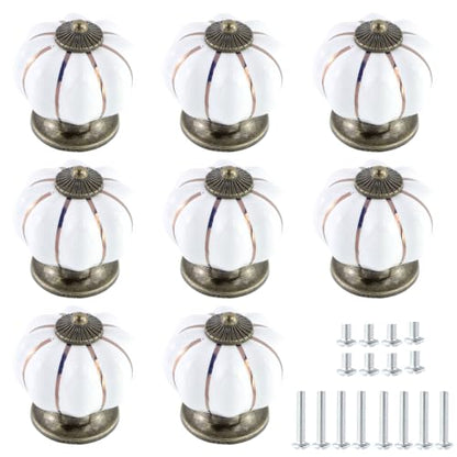 Geesatis White Ceramic Drawer Pulls,Pumpkin Shape Cabinet Knobs,1.3" - color: White
