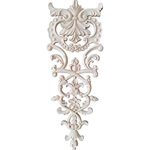 Unpainted Carved Wood Applique, 18.90 x 7.09 Inch Oak Wood Onlay, Decorative Furniture Accent for Cabinets, Doors, Walls, Headboards, Mirror Frames and DIY Home Decor - size: 18.90 x 7.09 x 0.47 inches