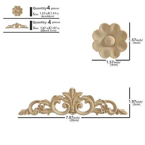 Nsrisml Wooden Decals Trim Rosette Inlays, Wood Appliques Onlays for Wall Cabinet Dresser Staircase DIY Projects(8Pcs, 7.87") - color: 8-pack, size: 20x5cm/7.87" x1.97"