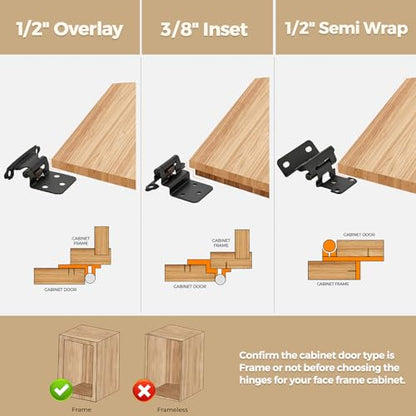 30 Pack 15 Pair Black Cabinet Hinges, 3/8" Inset Semi-Concealed Hinges - color: Black, size: 3/8" Inset