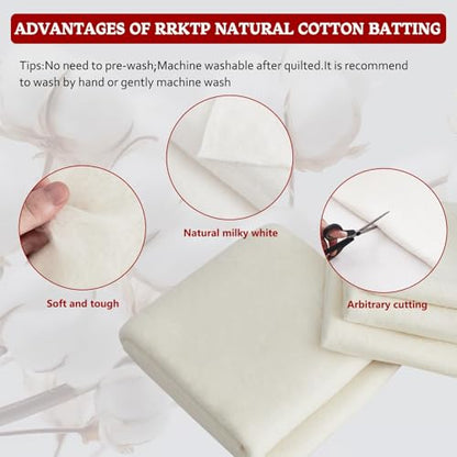 RRKTP Cotton Batting for Quilting，200 g/m² Lightweight Quilt Batting King Size，Natural All Season Comfort Cotton Stuffing, Sewing Handmade & DIY Crafts 96"×108" - size: 96×108