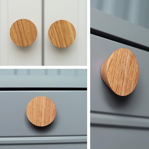 6 Pack Wood Cone Cabinet Knobs (Light) - 1 ½ " Diameter Round Shape - Wooden Drawer Pulls for Cabinets Doors, Dresser and Drawers Knob, Kitchen Cabinet Door Handle - color: Light 6 Pack