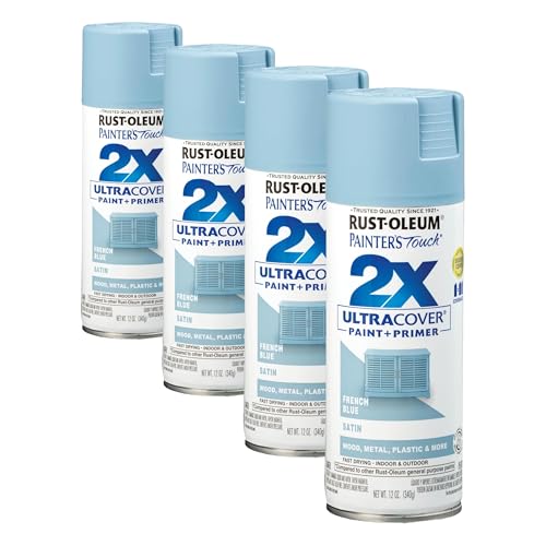 Rust-Oleum 334088 Painter's Touch 2X Ultra Cover Spray Paint, 12 oz, Satin French Blue (Pack of 4) - color: Satin French Blue, size: 12 Ounce (Pack of 4)
