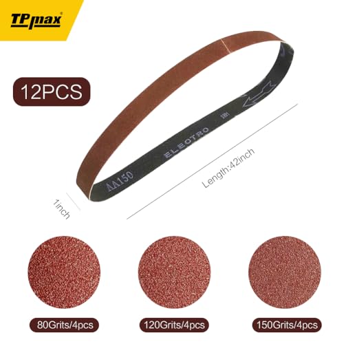 1 x 42 Inch Sanding Belt Pack 1-Inch x 42-Inch,12 Pcs(4 Each of 80 120 150 Grits) Aluminum Oxide for Sander - size: 1x42in