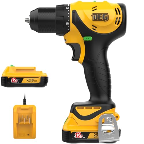 12V MAX Cordless Drill/Driver Kit,DEGLASERS Brushless Power Drill Set with Battery & Charger, 3/8-Inch Keyless Chuck, 2 Variable Speed, 20+1 55Nm Torque