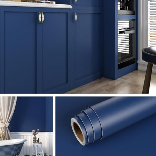 Livelynine 15.8x394 Blue Peel and Stick Wallpaper for Bathroom Waterproof Renter Friendly Bedroom Wallpaper Accent Wall Covering Cabinet Contact Paper Waterproof Kitchen Vinyl Wrap Sticky Boys Ideas - color: Dark Blue, size: 15.8" x 394"