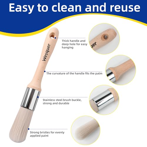 Wesquer 3-Pack 1Inch Paint Brush for Detail Work - Triangle, Round & Square Head Set for Precision Corners, Edging, Touch-Ups, Trim, Models & Small DIY Projects