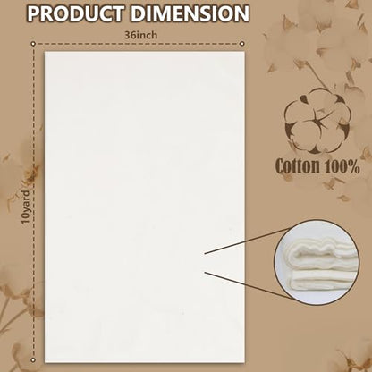 RRKTP Natural Cotton Batting for Quilting,36" x 10 Yards Batting for Quilts, Microwave Safe for Bowl Cozies,Cotton Lightweight Lining for Potholders Quilting, Batting for Sewing Handmade Quilts&DIY - size: 36"- 10 yards