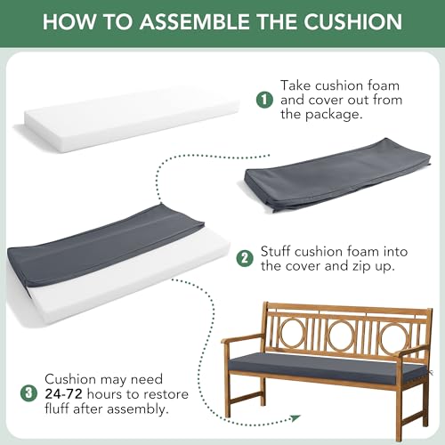 Summsun Outdoor Bench Cushion Pad, 42 x 18 x 3 Inch, Dark Grey - color: Dark Grey, size: 42x18x3 Inch