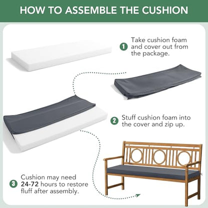 Summsun Outdoor Bench Cushion Pad, 42 x 18 x 3 Inch, Dark Grey - color: Dark Grey, size: 42x18x3 Inch