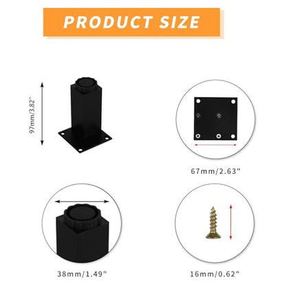 4 Inch Square Metal Furniture Legs Set of 4, Black