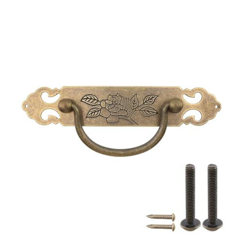 4PCS Antique Flat Bronze Cabinet Pulls Brass Decorative Handles with Engraved Pattern 3" Hole to Hole for Retro Style Furniture - style: Style B-4 Pcs