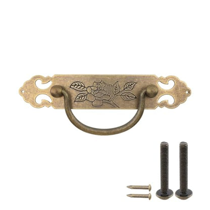 4PCS Antique Flat Bronze Cabinet Pulls Brass Decorative Handles with Engraved Pattern 3" Hole to Hole for Retro Style Furniture - style: Style B-4 Pcs