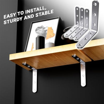 25Pcs Stainless Steel Angle Brackets 4”x 4” Heavy Duty Corner Brackets - size: Silver-4x4 Inch