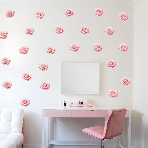 Watercolor Roses Wall Decals, 24 Large Easy Peel & Stick Roses Stickers, Premium Removable and Repositionable Floral Wall Art Fabric Stickers (Light Pink) - color: Light Pink