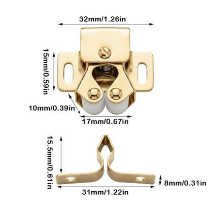 6 Pack Cabinet Latch, Cabinet Door Latch, Double Roller Catch for Cupboard Closet Door (Gold) - color: Gold