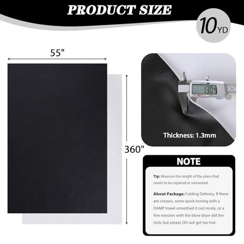 Faux Leather Vinyl Upholstery Fabric by The Yard 1.3mm Thicken 10 Yards - color: Black, size: 10 Yards