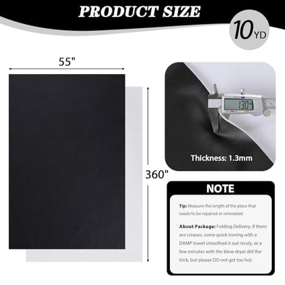 Faux Leather Vinyl Upholstery Fabric by The Yard 1.3mm Thicken 10 Yards - color: Black, size: 10 Yards