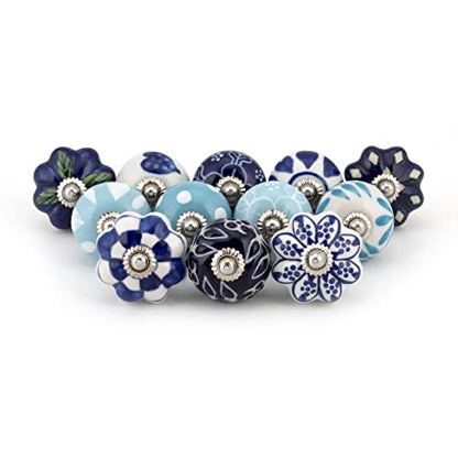 Craft Trade Ceramic Cabinet Knobs & Drawer Knobs – Kitchen Cabinet Hardware, Cupboard Handles, Dresser & Furniture Knobs – Decorative Handmade Pulls (Blue, Set of 12) - color: Blue, style: 12