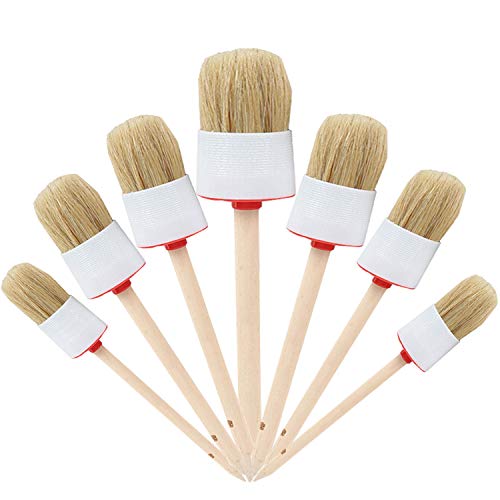 Natural Bristle Chalk Paint Wax Brush Wood Handle Round Paint Brushes for Paint Oil Watercolor Paints Waxing Brushes,Furniture, DIY Art Crafts(7PACK)