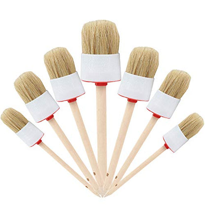 Natural Bristle Chalk Paint Wax Brush Wood Handle Round Paint Brushes for Paint Oil Watercolor Paints Waxing Brushes,Furniture, DIY Art Crafts(7PACK)