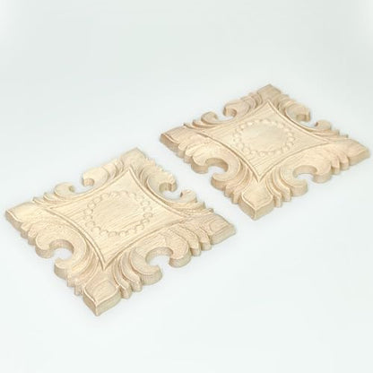 4 Pcs Decorative Wood Flower Carved Appliques Onlays Decals, 4 x 4 Inch Unpainted Solid Wooden Square Carving Decal Trim Applique for Furniture Cabinet Closet Decoration - size: 4 x 4inch-4pcs