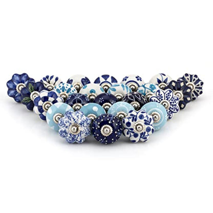 Craft Trade Ceramic Cabinet Knobs & Drawer Knobs – Kitchen Cabinet Hardware, Cupboard Handles, Dresser & Furniture Knobs – Decorative Handmade Pulls (Blue, Set of 25) - color: Blue, style: 25