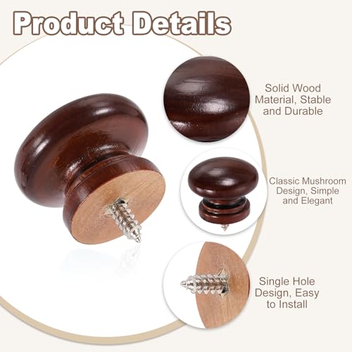 uxcell 8Pcs Round Wood Drawer Knob, 1.26" x 0.98" Self-Tapping Solid Wood Handle Round Cabinet Knob Mushroom Shape Wooden Knobs for Furniture Dresser Wardrobe, Brown - color: Brown, size: 1.26" x 0.98"
