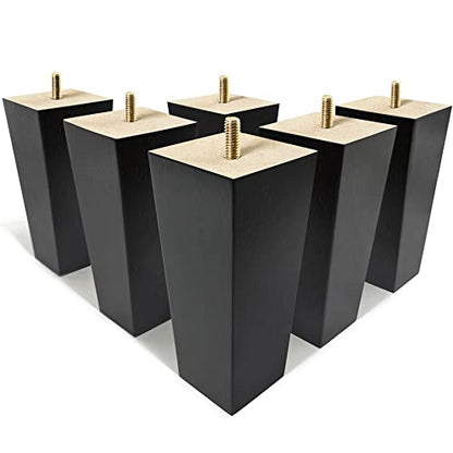 6 inch Furniture Legs Black Couch Legs Set of 6 Ottoman Replacement Sofa Legs for Sectional, Dresser, Recliner, Nightstand - size: 6 inch
