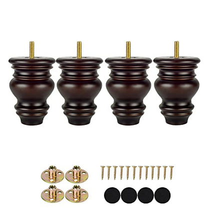 Michanco 4 Inch Wood Furniture Legs Set of 4 Wooden Bun Feet for Couch Sofa Ottoman Mid Century M8 Bolt Screw in - color: 4 Inch Espresso