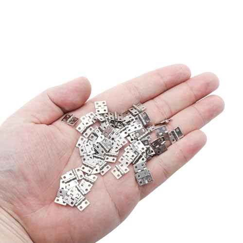 60 Pcs 10mmx8mm / 0.39" x 0.31" Silver Mini Hinges, 0.4 Inch Solid Brass Folding Butt Hinge, 2/5 Inch Cabinet Hinge for Jewelry Box, Drawer Cabinet Furniture - color: Silver