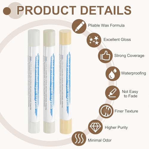 uxcell 3Pcs Wood Filler Sticks, Wax Crayons, 3 Colors Light Brown Series - color: Light Brown Series