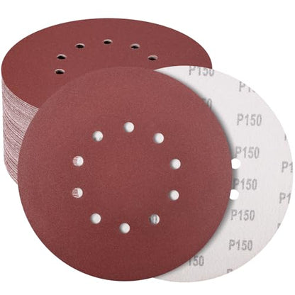 50 Pack 9-Inch 10-Hole Hook-and-Loop Sanding Disc, 150 Grit Aluminum Oxide Drywall Sandpaper for ‎9" Drywall Sander Pads Ceiling Wood Floor - color: 150 GRIT