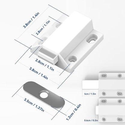 Tonitrui Magnetic Push Latches Without Nail Installation, Push to Open Door Latch, Magnetic Touch Latches, Kitchen Door Push Release Latch for Cabinet Door Closure and Popping Open (White 4 Pack)