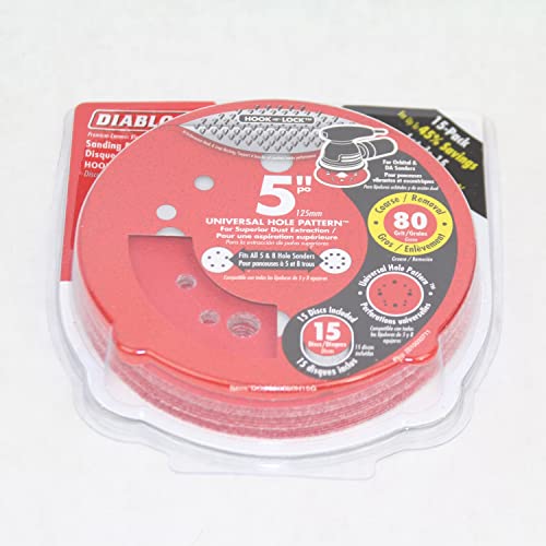 Diablo Hook and Lock ROS Sanding Discs - 5", 80 Grit, Coarse, 15-Pack - style: 80-Grit, Coarse - Pack of 15