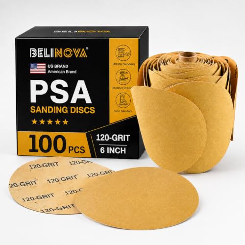 100PCS PSA Sanding Discs 120 Grit Sandpaper Discs 6 Inch Sand Paper Discs for Sander DA Sander Orbital Sander Aluminum Oxide Self Stick Sanding Paper for Wood Metal Car Paint Drywall - size: 120 Grit