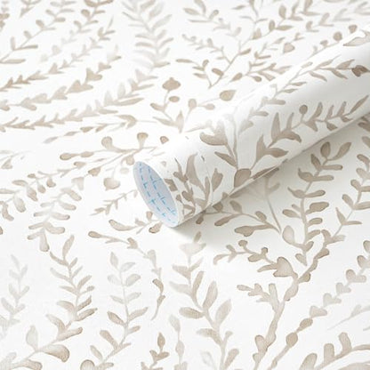 Boho Peel and Stick Wallpaper Beige Neutral Farmhouse Contact Paper - color: Beige Watercolor, size: 17.3" x 196"