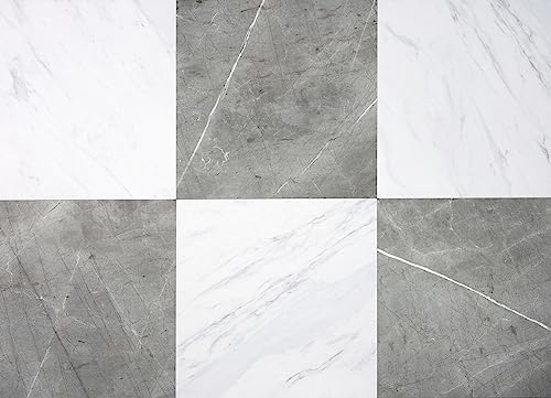 FloorPops x Chris Loves Julia 12-in by 12-in Bonneville Grey & White Marble Peel & Stick Floor Tiles, FP4421 - color: Gray
