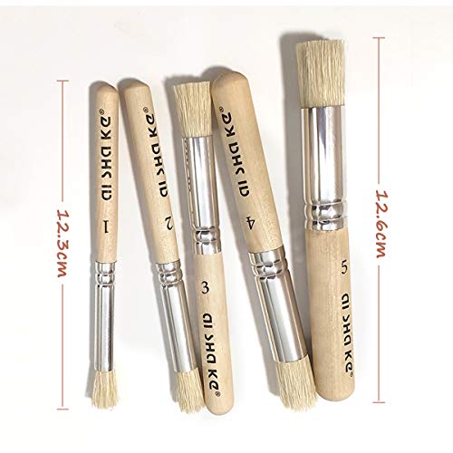 Auhoahsil Stencil Brushes Set, 5 Pcs Natural Bristle Wooden Handle Template Brushes for Wood Wall Model House Painting, Stencil Projects, Card Making, DIY, Crafts and Acrylic Oil Watercolor Painting