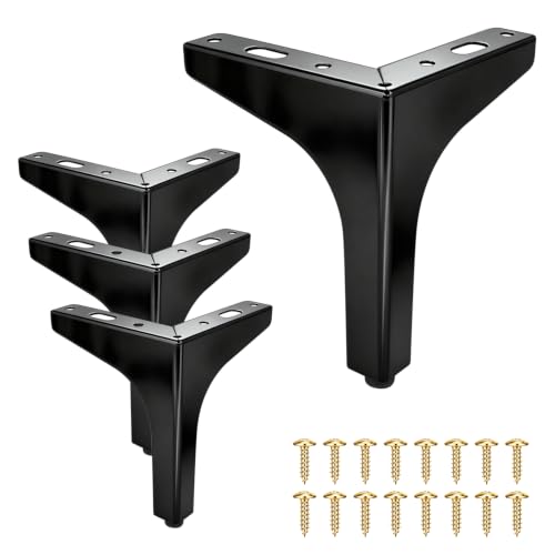 5 Inch Furniture Legs, Matte Black Stainless Steel, Modern Polished Metal Replacement Feet for Sofa, Couch, Cabinet, Ottoman, DIY Heavy Duty Furniture Feet (4 Pack) - color: Matte Black, size: 5 Inch