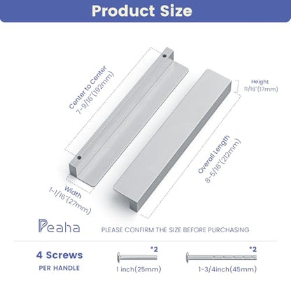 Peaha 10 Pack 7-9/16" Brushed Nickel Cabinet Handles Finger Edge Pulls - color: Brushed Nickel, size: 7-9/16" Hole Center